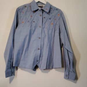 NAPA VALLEY Embroidered Blue Button-Up Shirt L